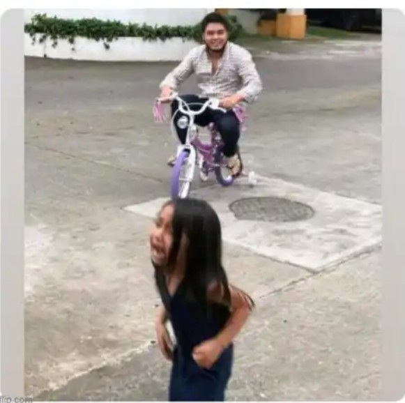 meme Me (the little girl) running away from my teacher (the pedophile on the tricycle)