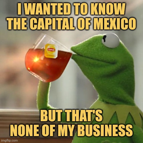 meme I WANTED TO KNOW THE CAPITAL OF MEXICO

BUT THAT'S NONE OF MY BUSINESS