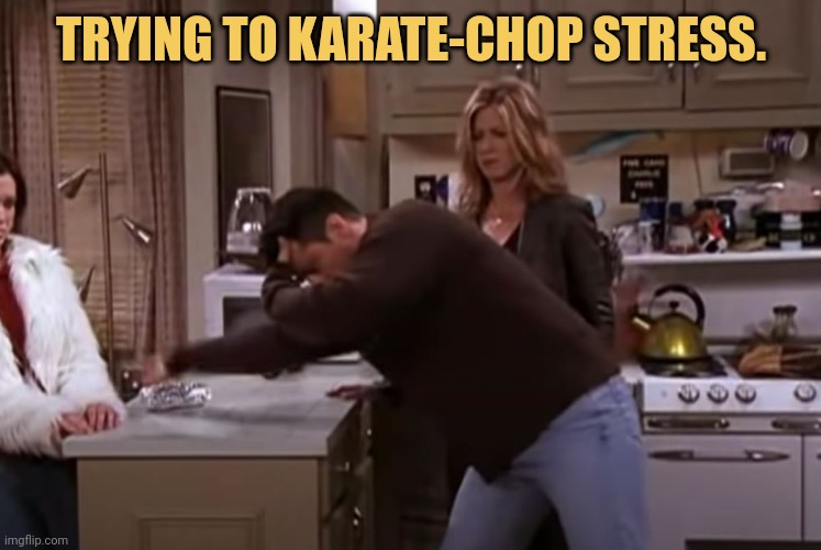 meme Trying to karate-chop stress.