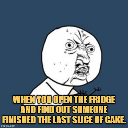 meme When you open the fridge and find out someone finished the last slice of cake.