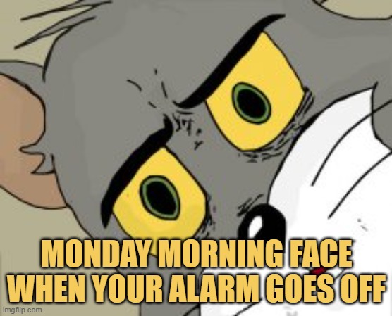 meme Monday morning face when your alarm goes off