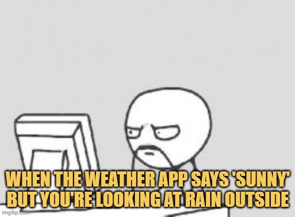meme When the weather app says 'sunny' but you're looking at rain outside