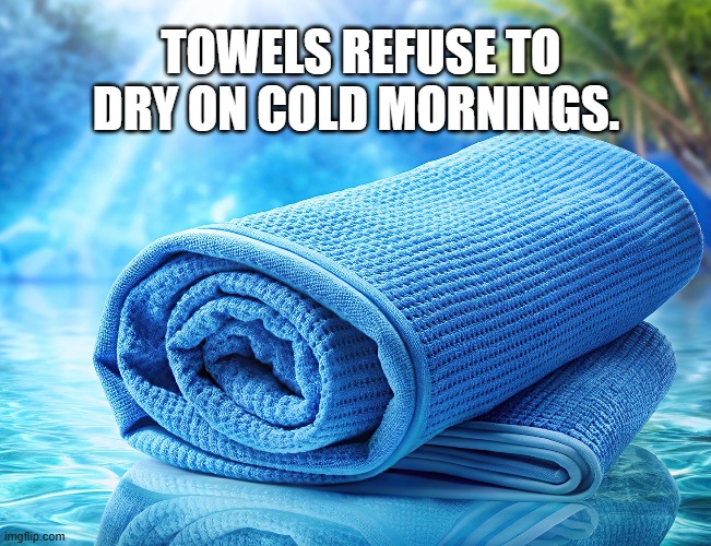 Towels refuse to dry on cold mornings.