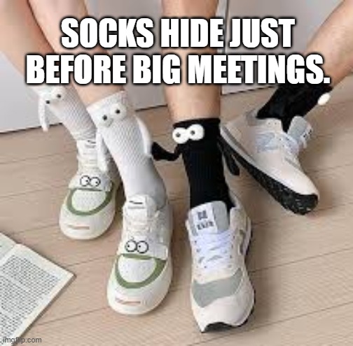 Socks hide just before big meetings.