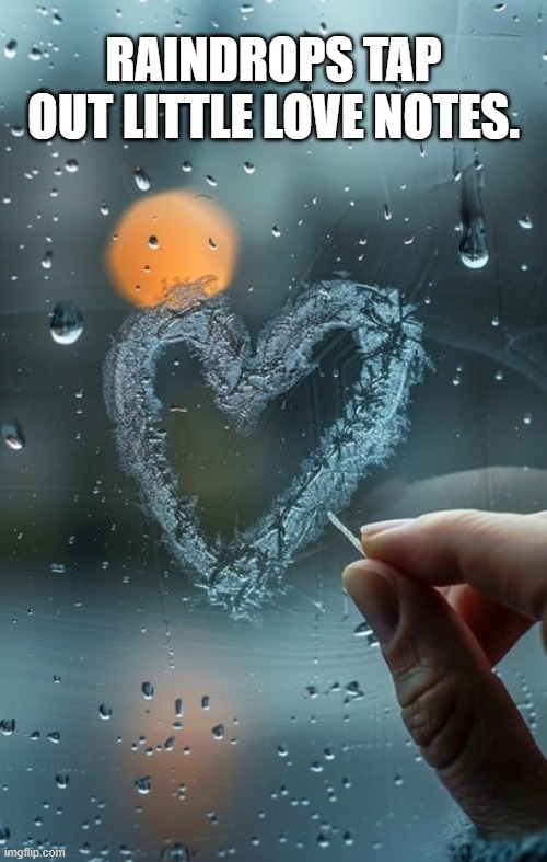 Raindrops tap out little love notes.